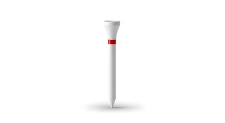 A white golf tee with a bright red band, rendered realistically against a plain white background.