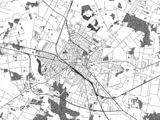 Poster-ready black and white illustration map of Siedlce, Poland, detailed and artistic.