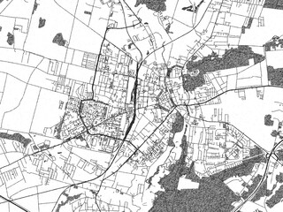 Stylized decorative city map of Slupsk, Poland, hand-drawn in black and white.