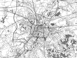 Obraz premium City map illustration of Rzeszow, Poland, rendered in black and white sketch style.