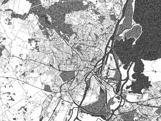 Fototapeta premium Stylized decorative city map of Szczecin, Poland, hand-drawn in black and white.