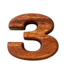 Three wooden number isolated on a transparent background.