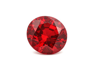 Red gem stone isolated on white background.