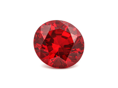 Red gem stone isolated on white background.
