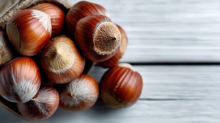 Hazelnut Harvest: A close-up still life captures the natural beauty of freshly harvested hazelnuts, showcasing their rich texture and inviting appearance.