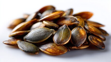 Pile of Pumpkin Seeds: An artistic close-up captures a delectable pile of pumpkin seeds, showcasing their natural texture and earthy hues. A visual feast for food lovers.