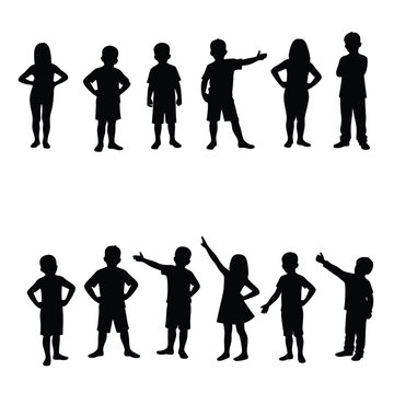 Diverse children silhouettes in various poses kids