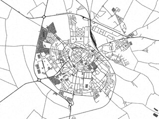Stylized decorative city map of Beja, Portugal, hand-drawn in black and white.