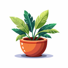 Obraz premium Illustration of a plant with green leaves in an orange pot.