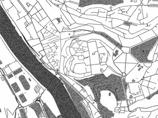 Obraz premium Hand-drawn black and white city map of Coimbra Centro, Portugal, ready for wall art or editorial projects.
