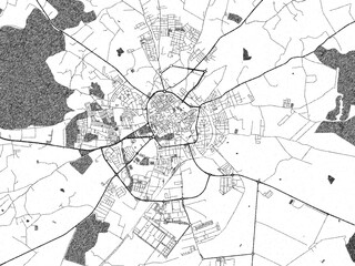 Minimal poster-style map of Evora, Portugal, hand-drawn in monochrome.