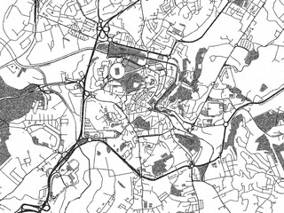 Sketch-style black and white map of Leiria, Portugal, perfect for illustration and wall art.