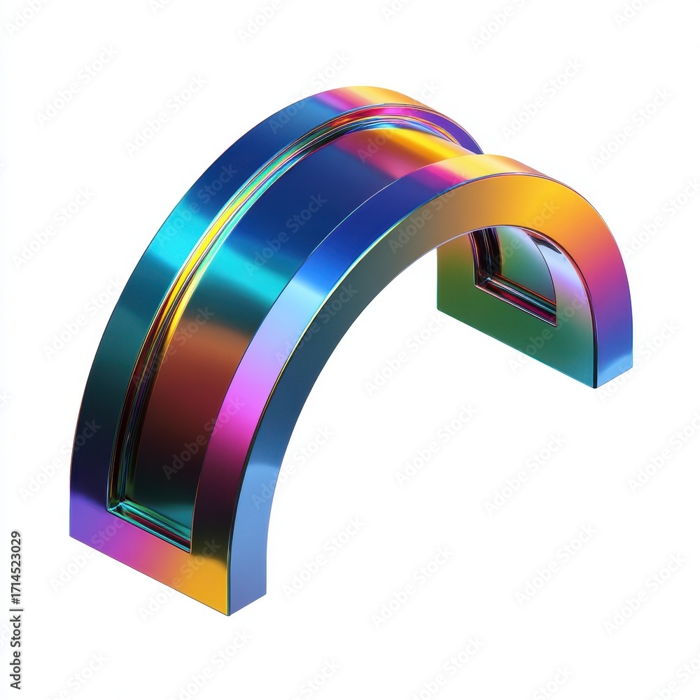 Poster abstract iridescent rainbow metal arch 3d render design element for modern background or graphic des