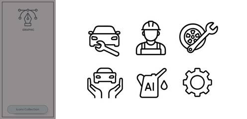 Various icons representing car maintenance, repair tools, and automotive services in a simple and modern design