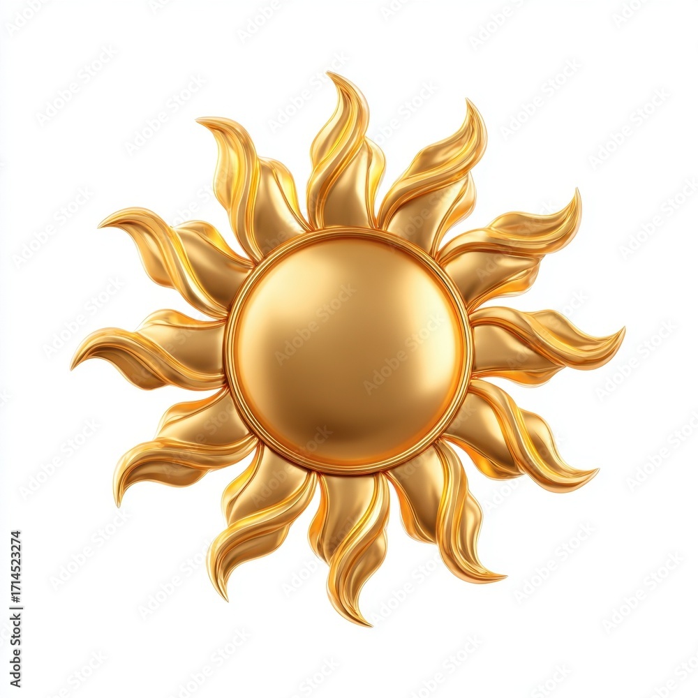 Poster golden sun design element 3d render isolated on white background perfect for luxury branding and sum