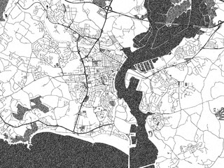 Naklejka premium Artistic urban sketch of Portimao, Portugal, detailed in black and white map form.