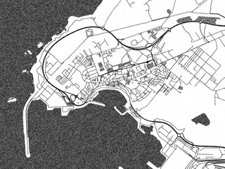 Obraz premium Artistic monochrome city map of Sines, Portugal, created in a hand-drawn style.