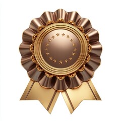 Elegant Bronze and Gold Award Rosette Badge with Stars and Ribbons Perfect for Achievement Recognition