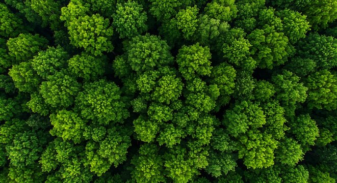 Aerial view of dense green forest canopy