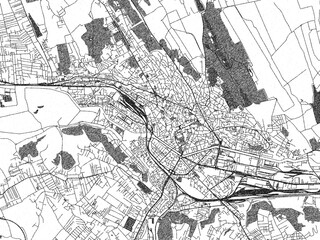 Fototapeta premium Detailed artistic sketch map of Iasi, Romania, in monochrome black and white.