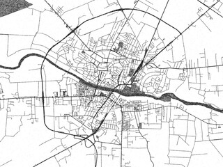 Artistic urban sketch of Satu Mare, Romania, detailed in black and white map form.