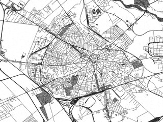 Fototapeta premium Illustrated map of Ploiesti, Romania, in black and white hand-drawn digital style.