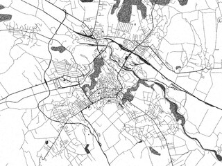 Decorative black and white map of Suceava, Romania, rendered in sketch-like style.