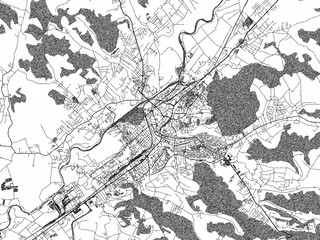Obraz premium Poster-ready monochrome city map of Targu-Mures, Romania, with detailed streets and rivers.