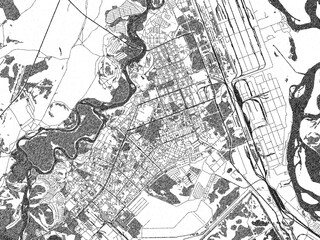 Fototapeta premium Black and white map poster of Angarsk, Russian Federation, illustrated in hand-drawn style.