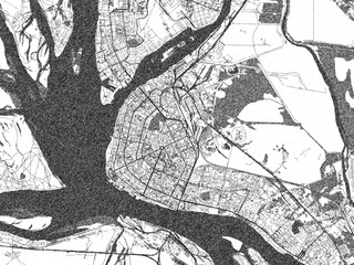 Naklejka premium Illustrated map of Arkhangelsk, Russian Federation, in black and white hand-drawn digital style.