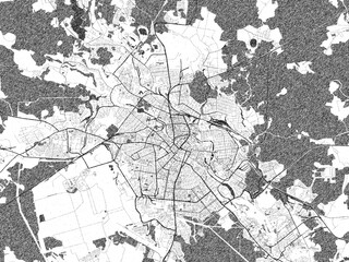 Stylized decorative city map of Ivanovo, Russian Federation, hand-drawn in black and white.