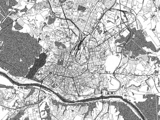 Fototapeta premium Stylized decorative city map of Kaluga, Russian Federation, hand-drawn in black and white.