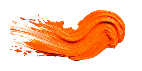 Vibrant Orange Brush Stroke Acrylic Paint Texture on Transparent Background