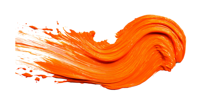 Vibrant Orange Brush Stroke Acrylic Paint Texture on Transparent Background