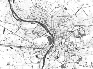 Fototapeta premium Hand-drawn black and white city map of Omsk, Russian Federation, ready for wall art or editorial projects.