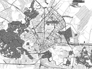Fototapeta premium Urban black and white map of Orenburg, Russian Federation, designed in a sketch style for prints.