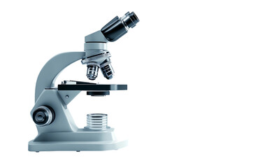 Modern laboratory style microscope rendered with precision shadows symbolizing biology chemistry physics and healthcare innovation isolated on transparent background PNG
