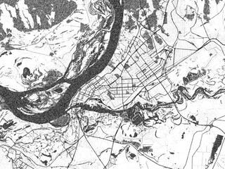 Naklejka premium Minimalist monochrome city map of Samara, Russian Federation, illustrated with urban detail.