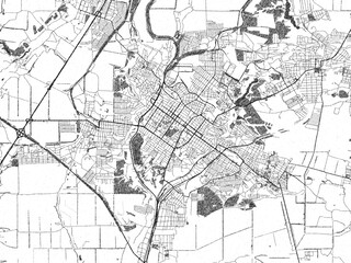Detailed black and white map of Shakhty, Russian Federation, in artistic sketch style.