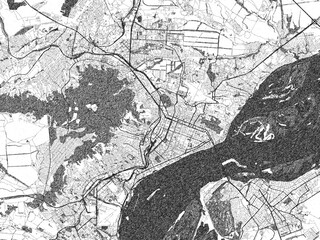 Fototapeta premium Decorative black and white map of Saratov, Russian Federation, rendered in sketch-like style.