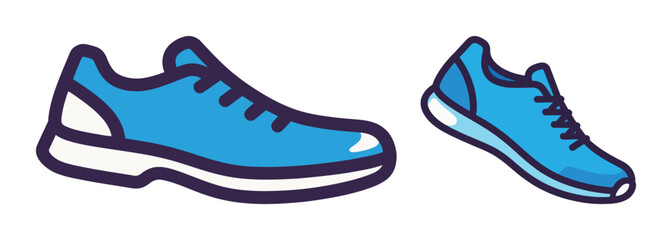 Two blue running shoes, a simple illustration of sport, fitness, and exercise.