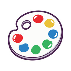 White artist's palette with vibrant color dots, a simple illustration of art, creativity, and painting tools.