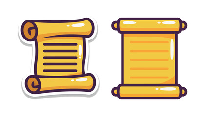 Set of two ancient golden scroll icons, a concept of history, knowledge, and education illustration.
