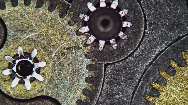 Vintage Watch Mechanism Under Microscope - DIC Reveals Brass Surface Texture, Machining Marks and Ruby Bearings #6