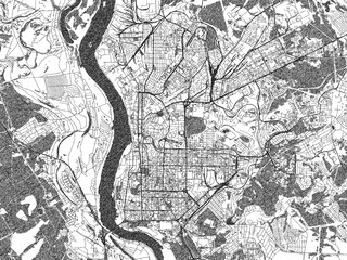 Obraz premium Poster-ready black and white illustration map of Tomsk, Russian Federation, detailed and artistic.