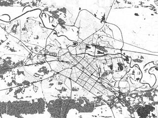 Fototapeta premium Black and white map poster of Tyumen, Russian Federation, illustrated in hand-drawn style.