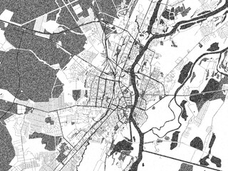 Fototapeta premium Detailed black and white map of Velikiy Novgorod, Russian Federation, in artistic sketch style.
