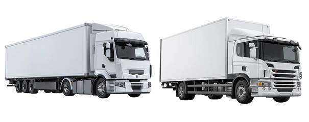 white modern truck with a white cargo box, set against a white background