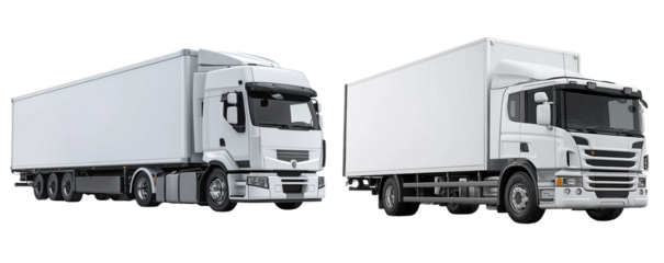 white modern truck with a white cargo box, set against a white background