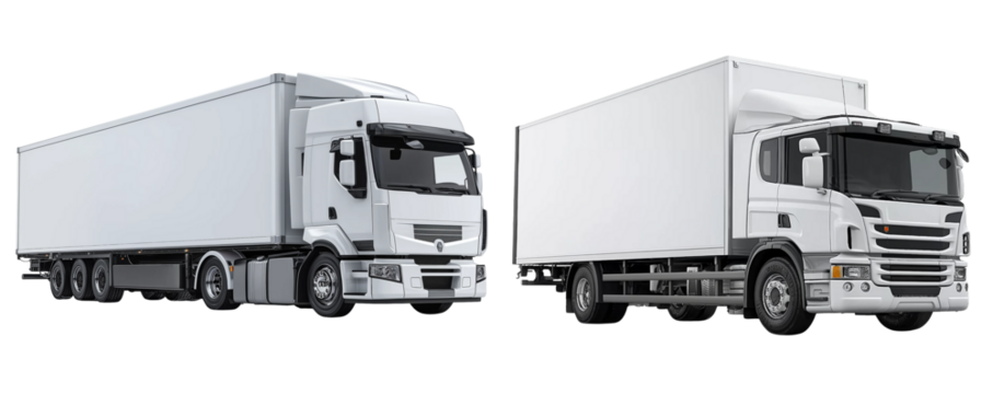 white modern truck with a white cargo box, set against a white background